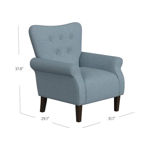 HomePop Home Decor | Upholstered Rolled Arm Wingback Accent Chair | Accent Chairs for Living Room & Bedroom | Decorative Home Furniture - Blue Textured Woven - Image 3