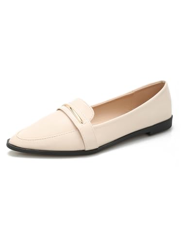Image of Pointy Toe Penny Loafers for Women Dress Office Work Flats Shoes | Comfortable Women's Faux Suede Leather Slip On Flat Loafers for Driving Business Casual Cute Ballet Shoes