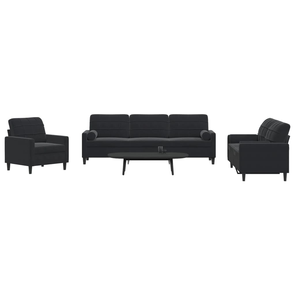 Générique Ensemble de canapés 3pcs et Coussins et traversins Noir Velours,Meubles,Canapés,Noir,68.2 KG,3278456