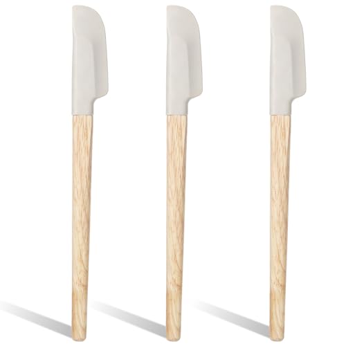 LXUEJIE 3 Stück Silikon Spatel, Silikon Teigschaber Küche mit Holzgriff 23cm Silikonspatel Silicone Schaber Schmal Silikone Spachtel Küchenutensilien für Backen Mischen Kochen Rührwerkzeuge