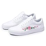 Custom White Old Skool Pink Rose Handmade Shoes By Patch Collection