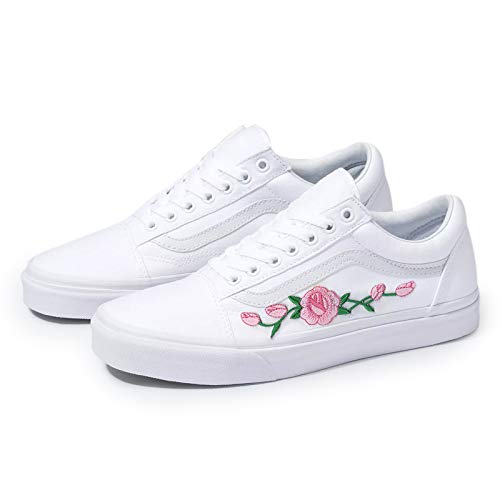 Custom White Old Skool Pink Rose Handmade Shoes By Patch Collection