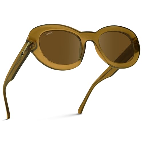 WMP Eyewear - Women’s Retro Oval Sunglasses, Bold Thick Rim Vintage Design, Statement Shades with Gloss Finish, UV Protection