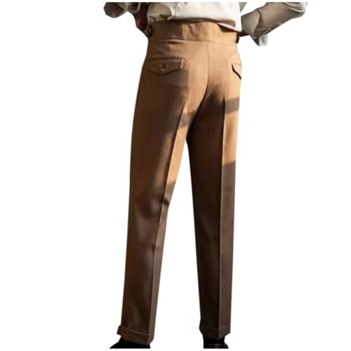 Cotton Dress Pants for Men Classic Vintage High Waist Trendy Suit Pants Pleated Front Trousers Office Casual Fashion2