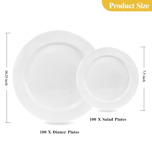 Image of Goodluck 200PCS White Plastic Plates, Heavy Duty Disposable Plates