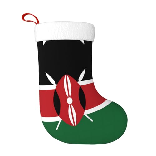 rrxnbcgg Calcetines de Navidad de la bandera de Kenia para chimenea con ideas de regalo, tradiciones familiares festivas, rellenos de calcetines para ella