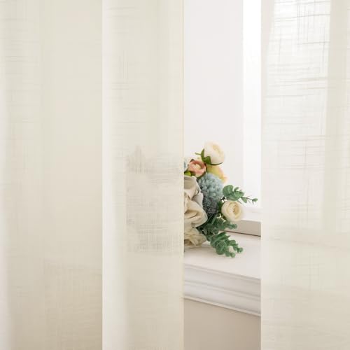 MIULEE Leinenoptik Voile Vorhänge Ösen 2er Hellbeige 140x245cm – Ansicht 7