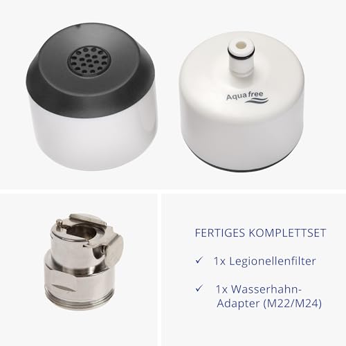 Legionellenfilter für Waschbecken SAFETY TAP | sofortiger Legionellenschutz, Rückhalt 99,99999%, entwickelt in der Medizintechnik von Aqua Free, einfache Installation (Komplettset neo lean)