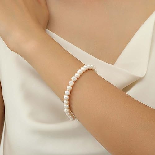Gifts for Women 925 Sterling Silver Freshwater Cultured Pearl Bracelet Waterproof Boho Simple Dainty Natural Real Pearl Beaded Bolo Tennis Jewelry4