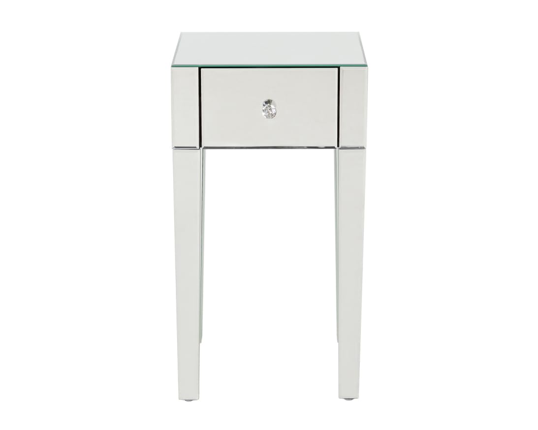 Mirrored Concept Bedside Table with 1 Drawer Silver Cabinet Shelf Nightstand Side Unit