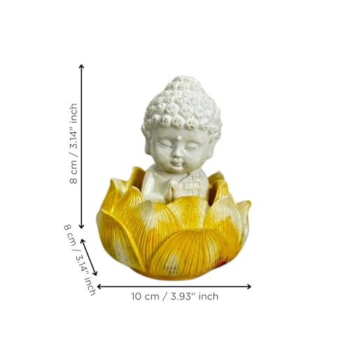 Image of eCraftIndia Yellow Lotus Baby Buddha Statue Showpiece for Home Decor | Living Room, Bedroom, Office & Car Dashboard