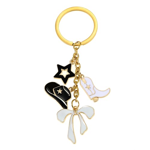 Generic Western Cowboy Hat and Boots Key Ring for Men Women – Bow Keychain Jewelry Lover Western Themed Party (LSP1), Large, Gold