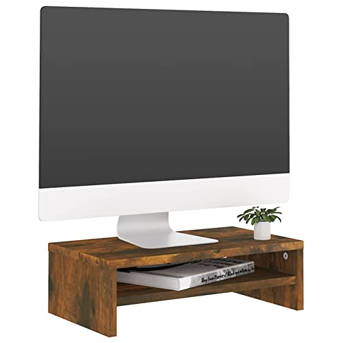 Tidyard Tavolo per TV Mobile TV Soggiorno Supporto TV Supporto per monitor con ripiani, Ascensore per monitor LCD Tavolo Televisione Mobile Sala da pranzo Televisore Sotto compensato Rovere Fumato 42x
