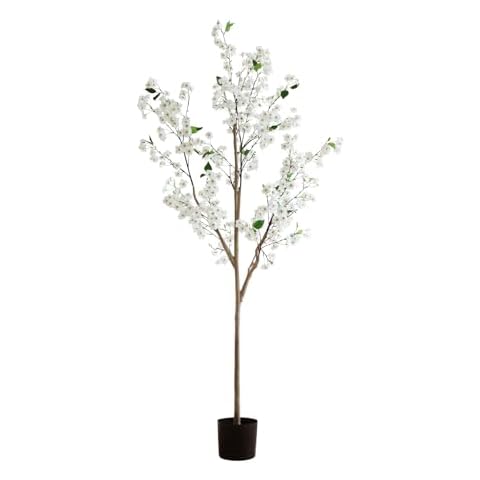 Cherry Blossom Tree, Artificial Flower Tree, White Flower Artificial Tree Fake Tree 6 Feet, Outdoor and Indoor Tall Artificial Plant, for Home, Party, Wedding Decoration Cover