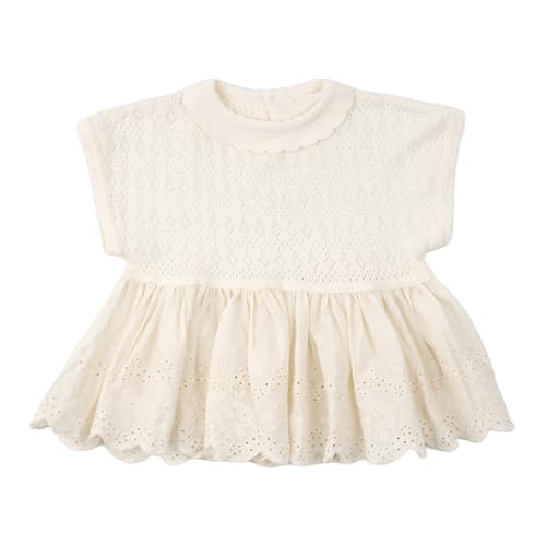 HOOLCHEAN Baby Toddler Girl Knit Tunic Top Dress-Style Cotton Shirt with Ruffle Collar and Embroidered Hem
