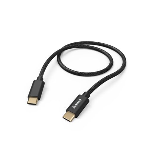 Hama Ladekabel „Fabric“ USB C auf USB C, Nylon, 1,5m (Schnellladung, Handy Ladekabel, Datenkabel, USB Kabel, Handykabel, USB Typ C, Knickschutz, flexibel, vergoldet, maximal kompatibel) schwarz