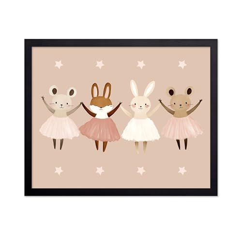 Monem Art Ballerina Bunnies Print - Cute Nursery Poster - Chic Girl's Room Art - Pastel Color Wall Design - Whimsical Nursery Art - Boho Kid's Room or Playroom Decor - 11x14 UNFRAMED Wall Art