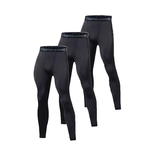 5 or 3 Pack Men’s Compression Pants Tights Leggings Spandex Sport Shorts Athletic Workout Running Performance Baselayer(L,Black)