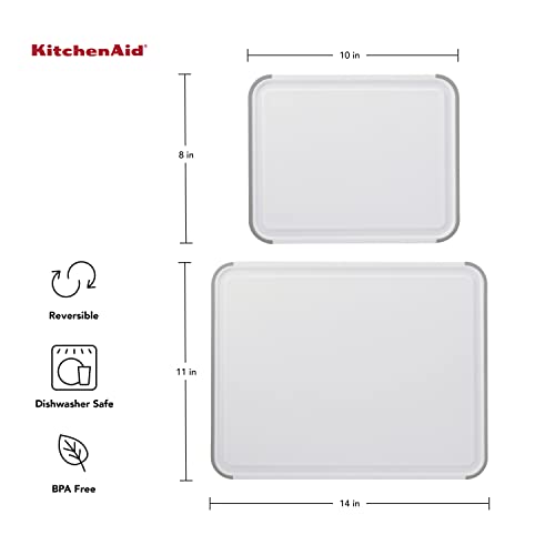 Tábua de corte de plástico KitchenAid antiderrapante, conjunto com 2 peças, branco