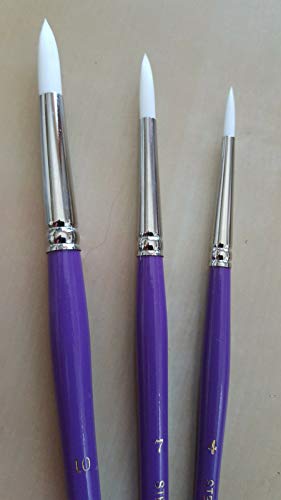 3pcs-Artist Quality Synthetic White Sable Round Size #4-7-10 Short Handle
