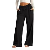Pantalon Femme en Coton et Lin, Pantalons Décontractés en Coton et Lin Taille Haute Elastique avec Poches, Pantalon Fluide Femme Été Léger Grande Taille - Noir, 5XL