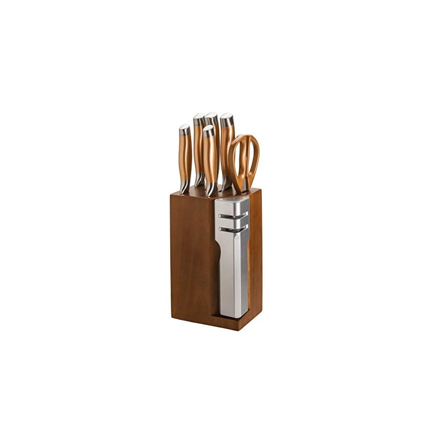 7-Piece-Knife-Block-Set-with-Sharpener-Copper New England Cutlery 7- Piece Knife Block Set with Sharpener - Copper
