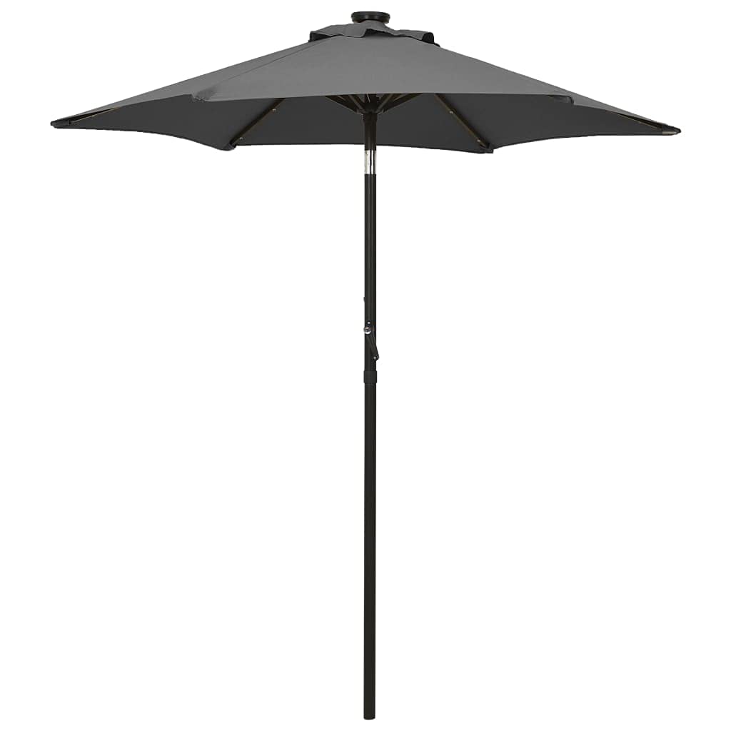Sombrilla de Jardín con 12 LED y Diseño Inclinable, Impermeable y con Protección UV, Cubierta de Poliéster Anti-decoloración, Poste de Aluminio y 6 Varillas Metálicas