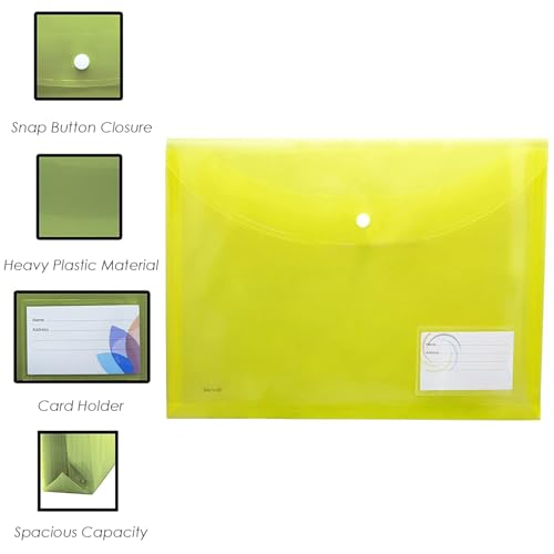 Image of Shuban Document File Folders with Snap Button Closure, Waterproof Plastic Envelope Pouches for Letter /A4 Size Paper, Assorted Transparent Colors (Style-3-Plain Transparent Folder-4Pcs-Mix Color)