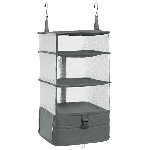 ELEZAY Hanging Packing Cubes Portable Closet Shelves Travel Collapsible Compression Garment Organisers for Carry-on Luggage Suitcase with Breathable Perforated Material Large_11.8 * 11.8 * 24 in, Grey