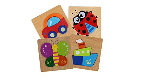 Preisvergleich Produktbild Generisch 4er Set Kinder Holzpuzzle Steckpuzzle Montessori Kleinkind 3D Lernspielzeug