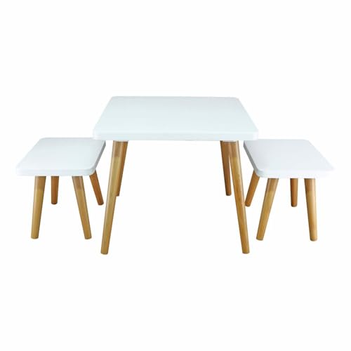 HomeStock Rococo Romance The Easel's Table & Chair Set, 23.5W x 23.5D x 20H Table, Two 12-Inch Chairs, Solid Wood Build, Space-Saving Fit, Tool-Free Assembly, Natural Wood Accents