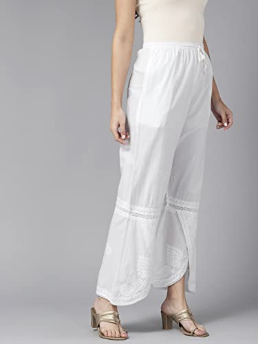 Ada Indian Hand Embroidered Chikankari White Cotton Palazzo Pant for Women A7111634