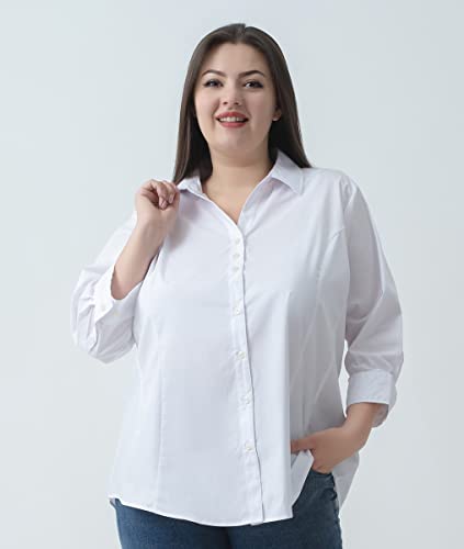 Plus Size 3/4 Sleeve Shirts for Women Button Down Shirts V Neck Women Blouses Tops Business Casual Stretch Shirts4