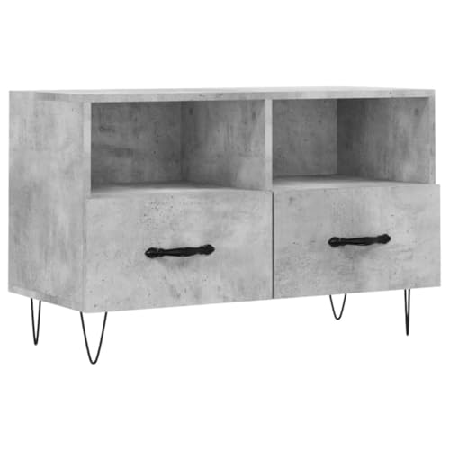 vidaXL Engineered Wood TV Cabinet in Concrete Grey - Modern Style TV Stand with Spacious Storage & Iron Legs for Living Room and Bedroom