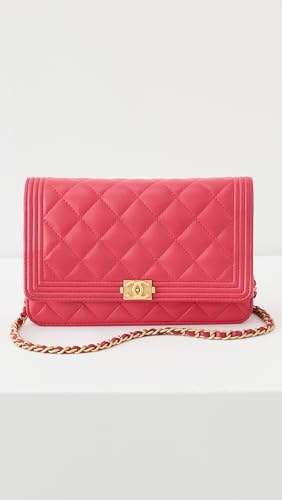 Chanel Women's Pre-Loved Pink Lambskin Boy Wallet On Chain, Pink, One Size2