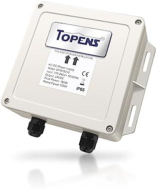 TOPENS DPS180-U AC-DC Power Supply Adapter 100-240VAC to 24VDC 150W Transformer Waterproof Converter Outdoor Use for Automatic Gate Openers CCTV Security Cameras LED Strip Lights