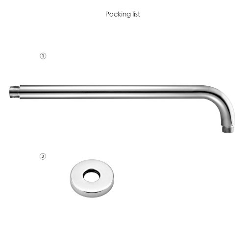 Shower Arm Chrome - Lordear 16 Inch Shower Extension Arm L Shape Polished Chrome Stainless Steel Long Shower Head Extension Tube, Shower Extender Arm With Flange #TOP2