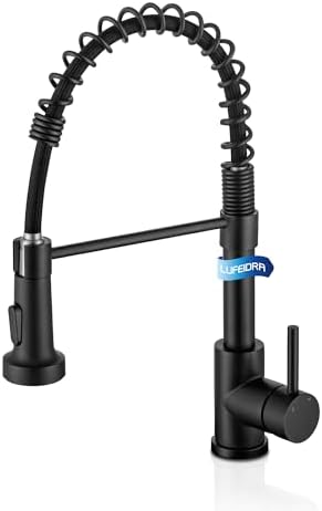 Lufeidra Kitchen Faucet, Kitchen Faucets with Pull Down Sprayer Commercial Industrial Spring Single Handle Single Hole Stainless Steel Matte Black Kitchen Faucet for Camper Farmhouse RV Kitchen Sink