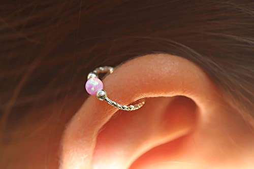 Cartilage Earring Hoop - 20G Sterling Silver helix piercing ear ring - pink Rook piercing earring, silver cartilage hoop