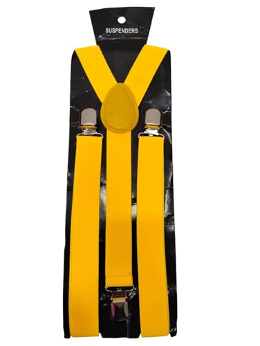 Image of BookMyCostume Yellow Suspenders for Kids & Adults|Adjustable Elastic Y-Back Belt for Fancy Dress Costumes,Theme Parties,Dance Costume,School Functions&Stage Shows|Unisex Clip-on Suspenders Accessory