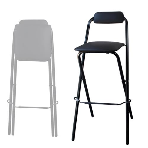 Tabouret de bar pliable noir de 28 pouces avec dossier et repose-pieds rembourré pour cuisine