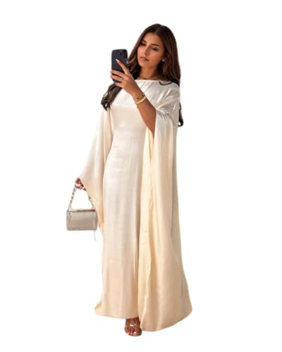 Image of Women Abaya Dress Ramadan Eid Summer Satin Islam Muslim Batwing Sleeve Maxi Dress Kaftan Robe Ramadan Clothes