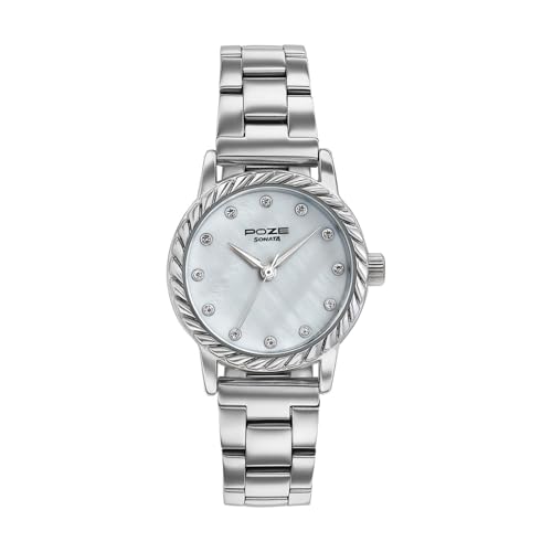 Image of Sonata Poze 8 Quartz Analog with MOP White Dial Silver Solid Link Strap Watch for Women - SP80177SM01W
