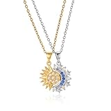 Plikin Sun and Moon Necklace for Best Friends Matching Set 14K Gold Plated Sun Silver Moon Pendant Necklaces for 2 BFF Celestial Jewelry Friendship Gift for Women