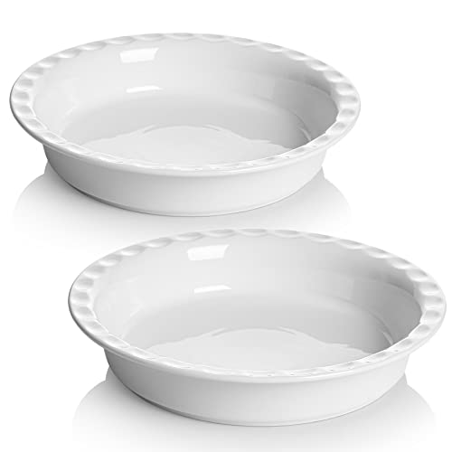 Onniyor Porzellan Kuchenformen zum Backen, 10,5 Zoll Pie Dishes, Antihaft-Kuchenteller für Apfelkuchen, Kürbiskuchen, Pot Pie, runde Backformen für Abendessen, ofenfest, 2er Set, Weiß Cover
