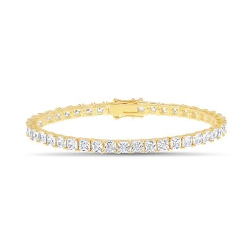 Mia Sarine 19 Cttw Princess Cut Cubic Zirconia Tennis Bracelet for Women 18K Yellow Gold Plated Brass