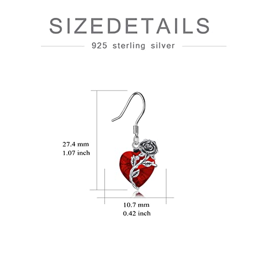 Ocj Heart Rose Earrings With July Birthstone Ruby Sterling Silver Rose Birthstone Earrings For Women Earrings Dangle Drop Earrings Jewelry Graduation Birthday Gifts For Women Girls Wife Girlfriend #TOP5