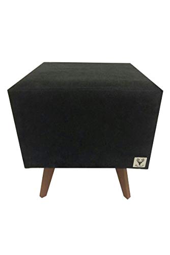 Puff Pé Palito Quadrado Alce Couch Suede Amassado Preto 40cm
