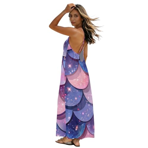 Robe d'été sirène violette sublime à bretelles spaghetti et dos nu plongeant