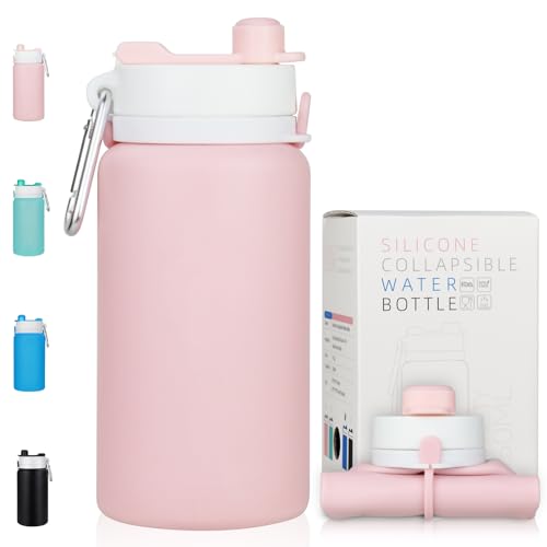 PLTCAT Collapsible Water Bottle, 19oz BPA Free Reusable Silicone Travel Bottle (Pink)